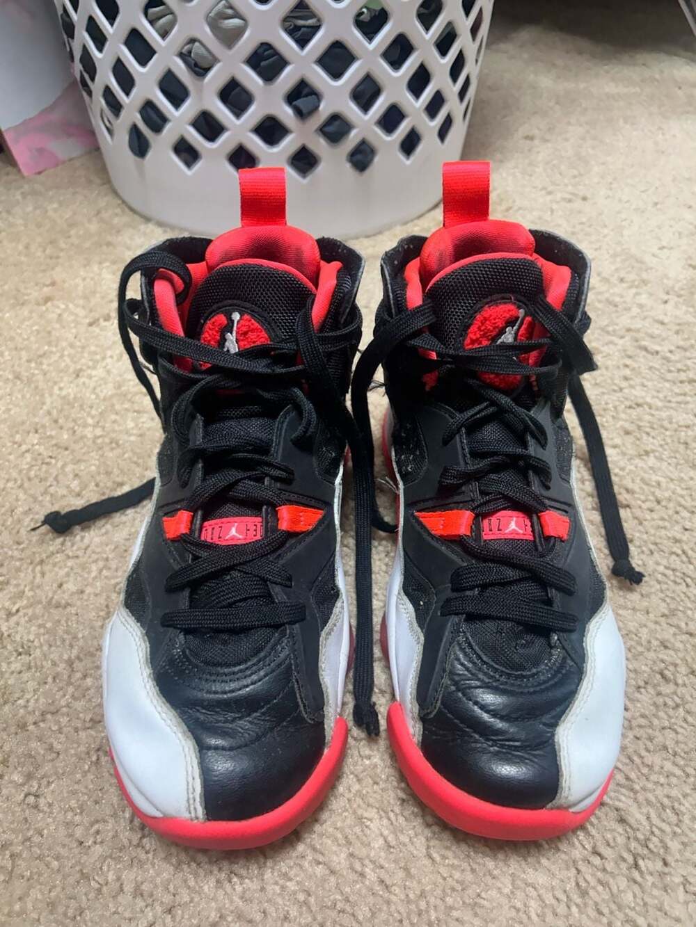Jordan Two Trey Basketball Shoes Black/White/Red Size 5.5Y